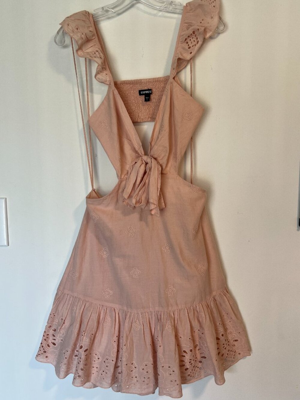 Express Blush Pink Eyelet Open Back Tie Mini Dress Size Small